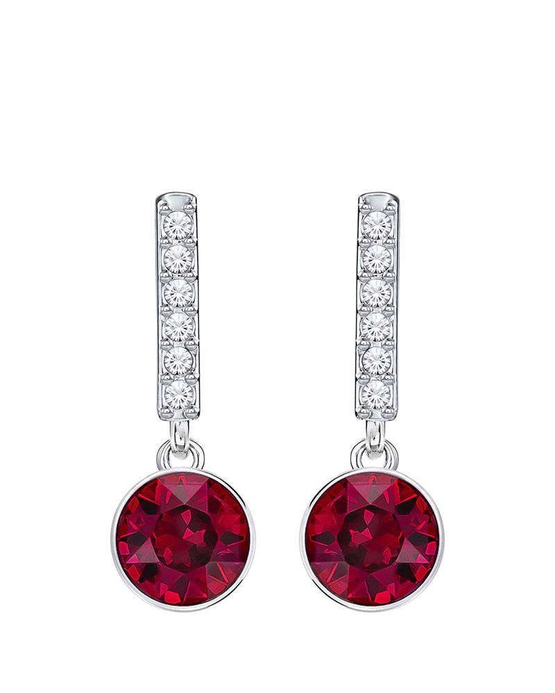 Gold Red Diamond Round Stud Earrings